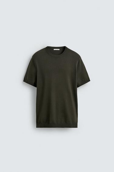 Zara VISCOSE BLEND KNIT T-SHIRT - Charcoal gray