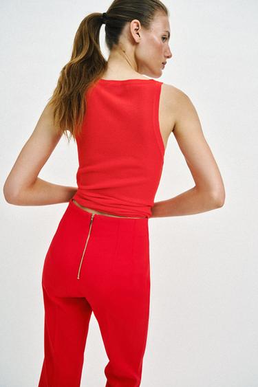 Zara 高腰褲 - 亮紅色