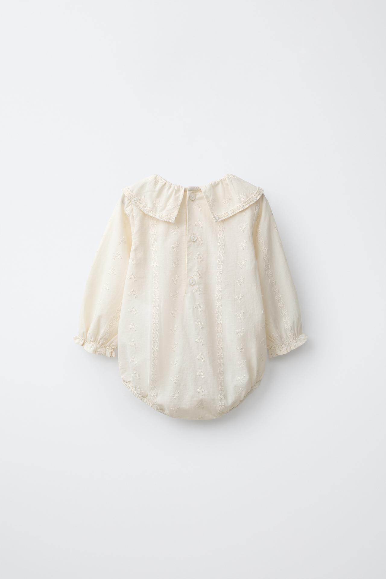 EMBROIDERED FLORAL BODYSUIT — Ecru