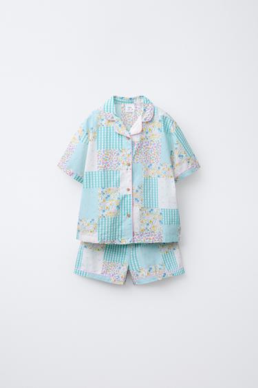 Zara 6-14 YEARS/ PATCHWORK SHIRT AND BERMUDA PAJAMAS - Ecru