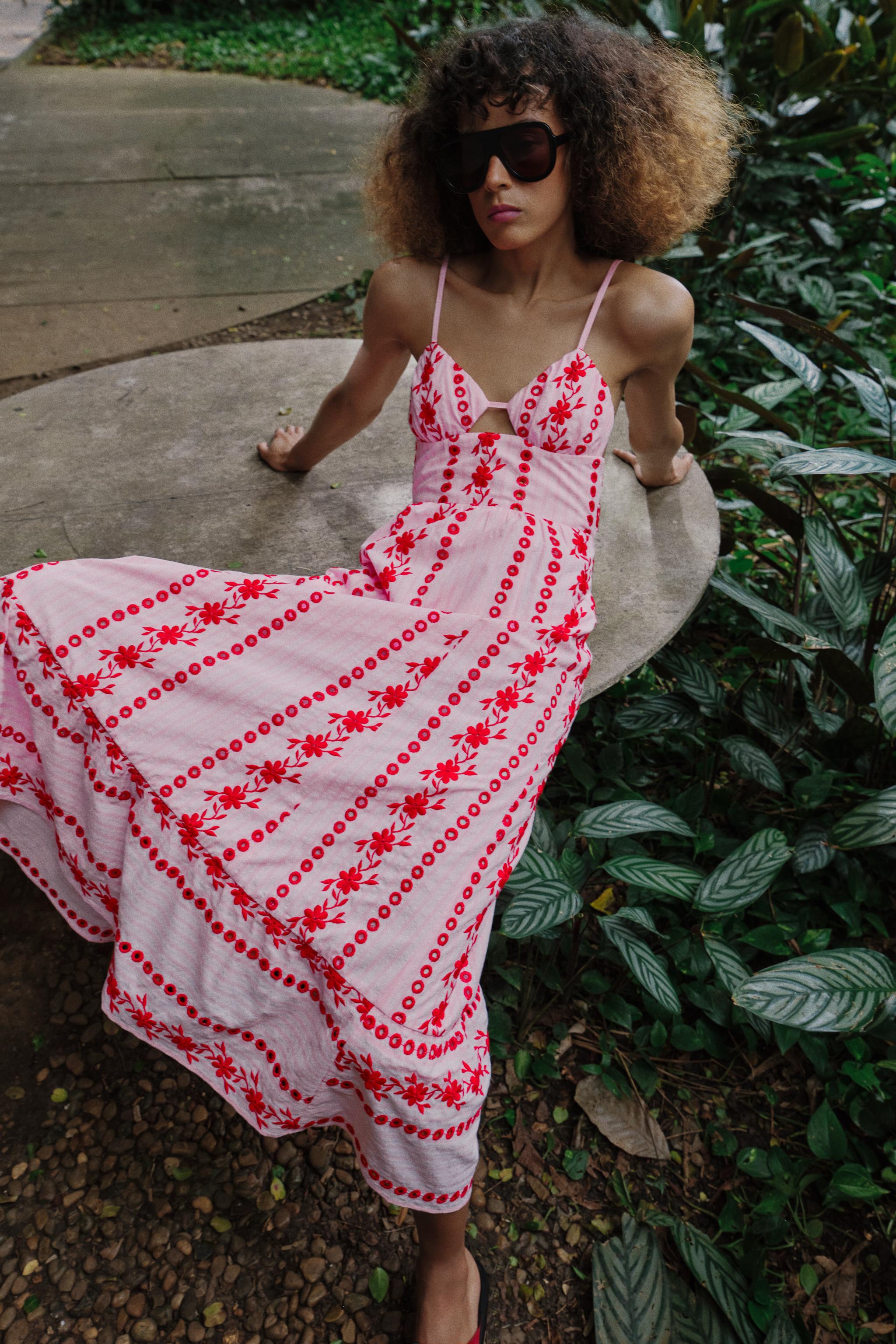 MIDI DRESS WITH CUTWORK EMBROIDERY - Pink | ZARA United Kingdom MIDI DRESS WITH CUTWORK EMBROIDERY - Pink | ZARA United Kingdom