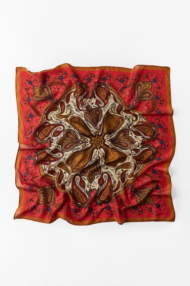 VISCOSE SILK PAISLEY PRINT SCARF — Red 1
