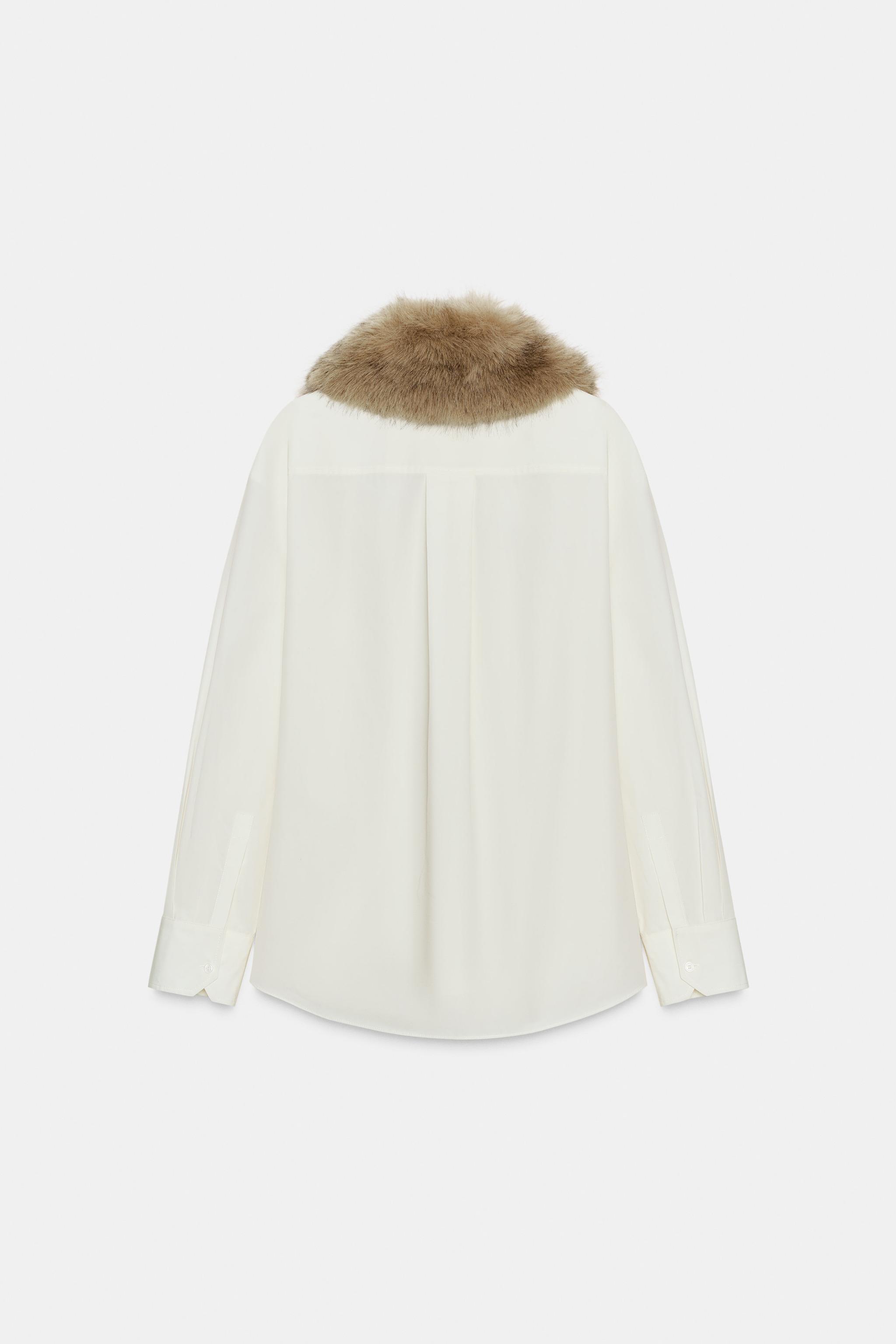 ZW COLLECTION FAUX FUR COLLAR POPLIN SHIRT