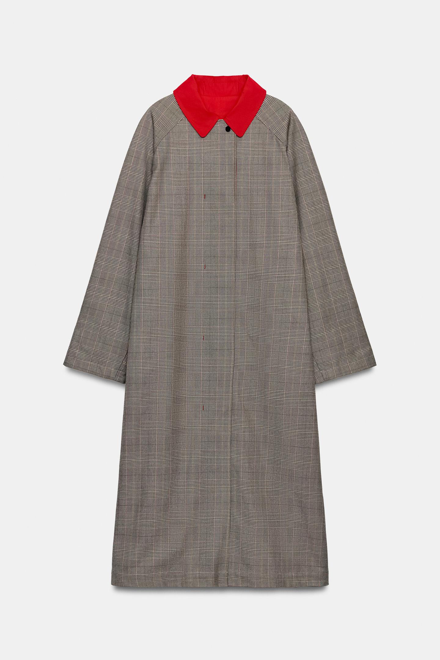 Женское пальто Zara ZW Collection Reversible Long Plaid Trench, цвет: Красный — фото 10