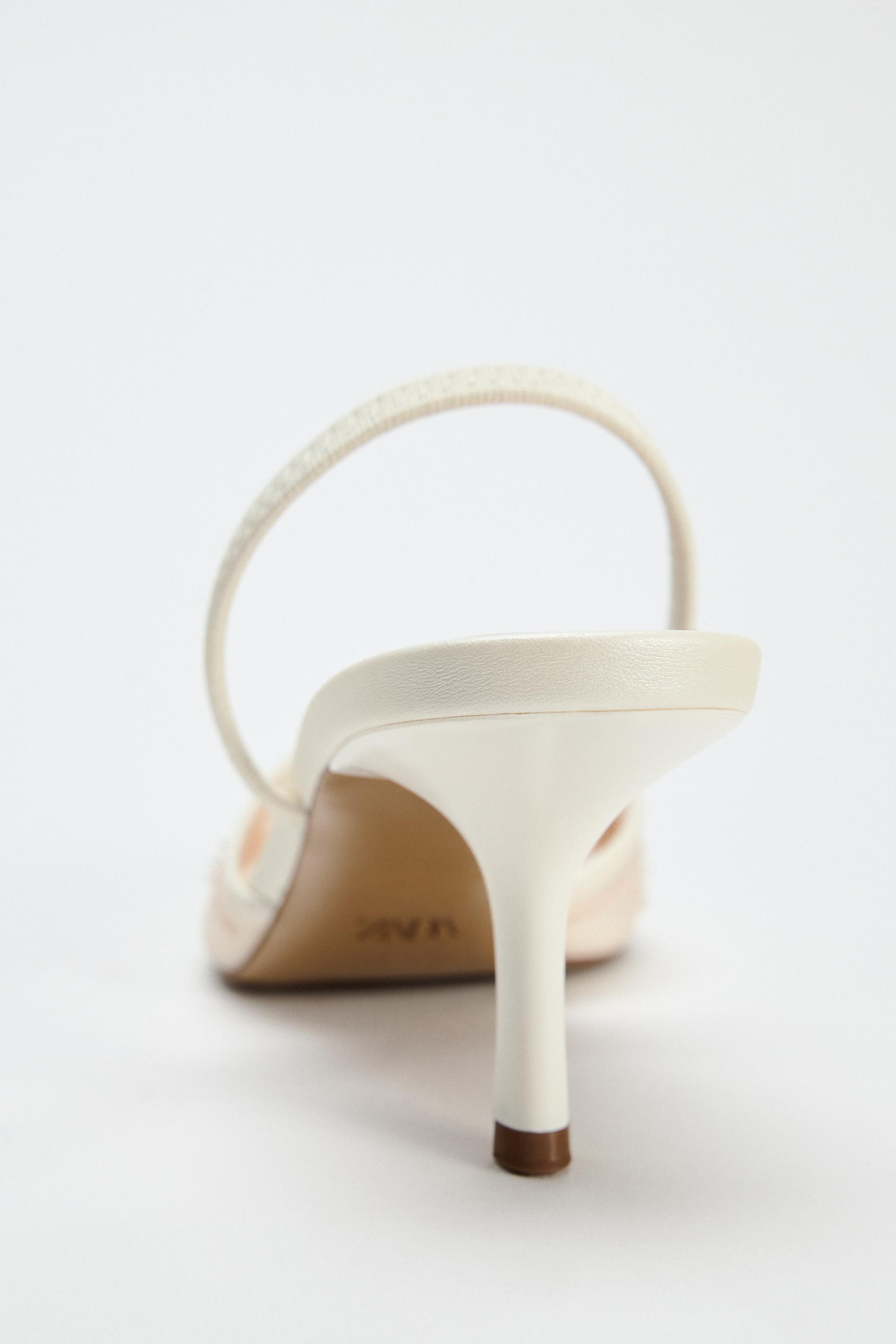 ZARA 刺繍入りスリングバックパンプス 38 - メルカリ