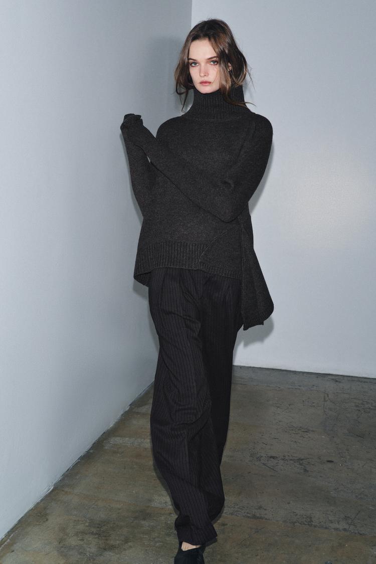 WOOL JUMPER WITH ASYMMETRIC HEM Dark grey ZARA India