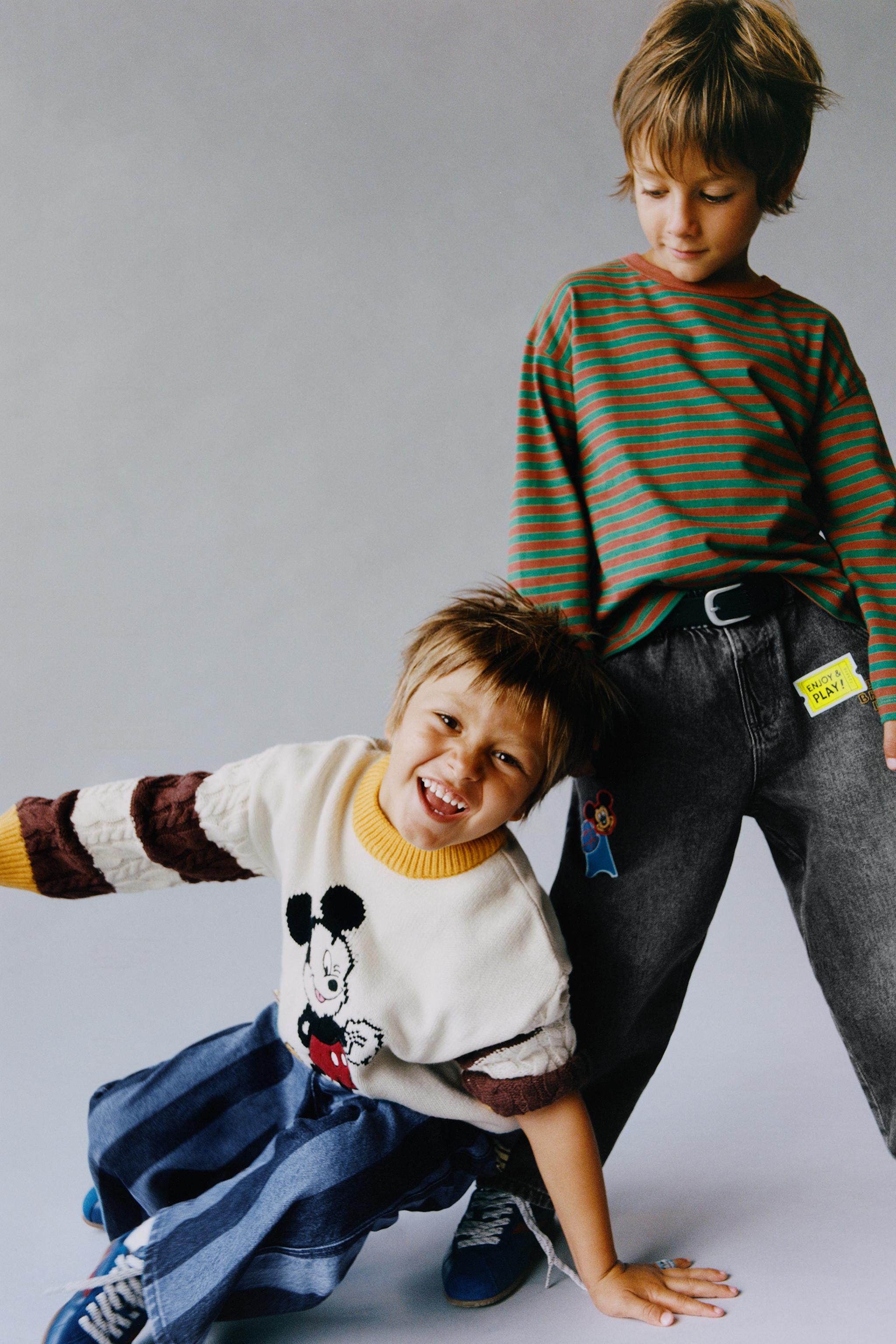 STRIPED BALLOON JEANS WITH LABEL — Indigo