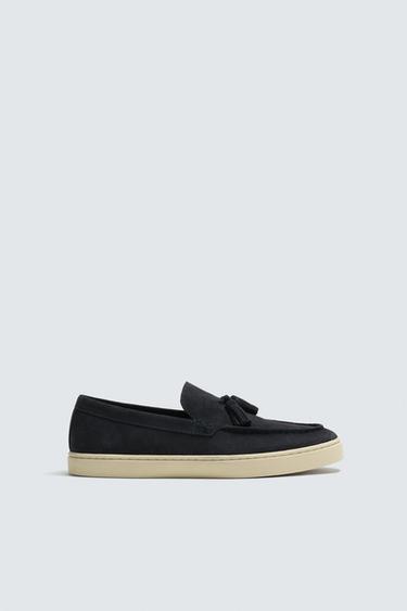CASUAL LEATHER LOAFERS WITH TASSELS - Blue by Zara
