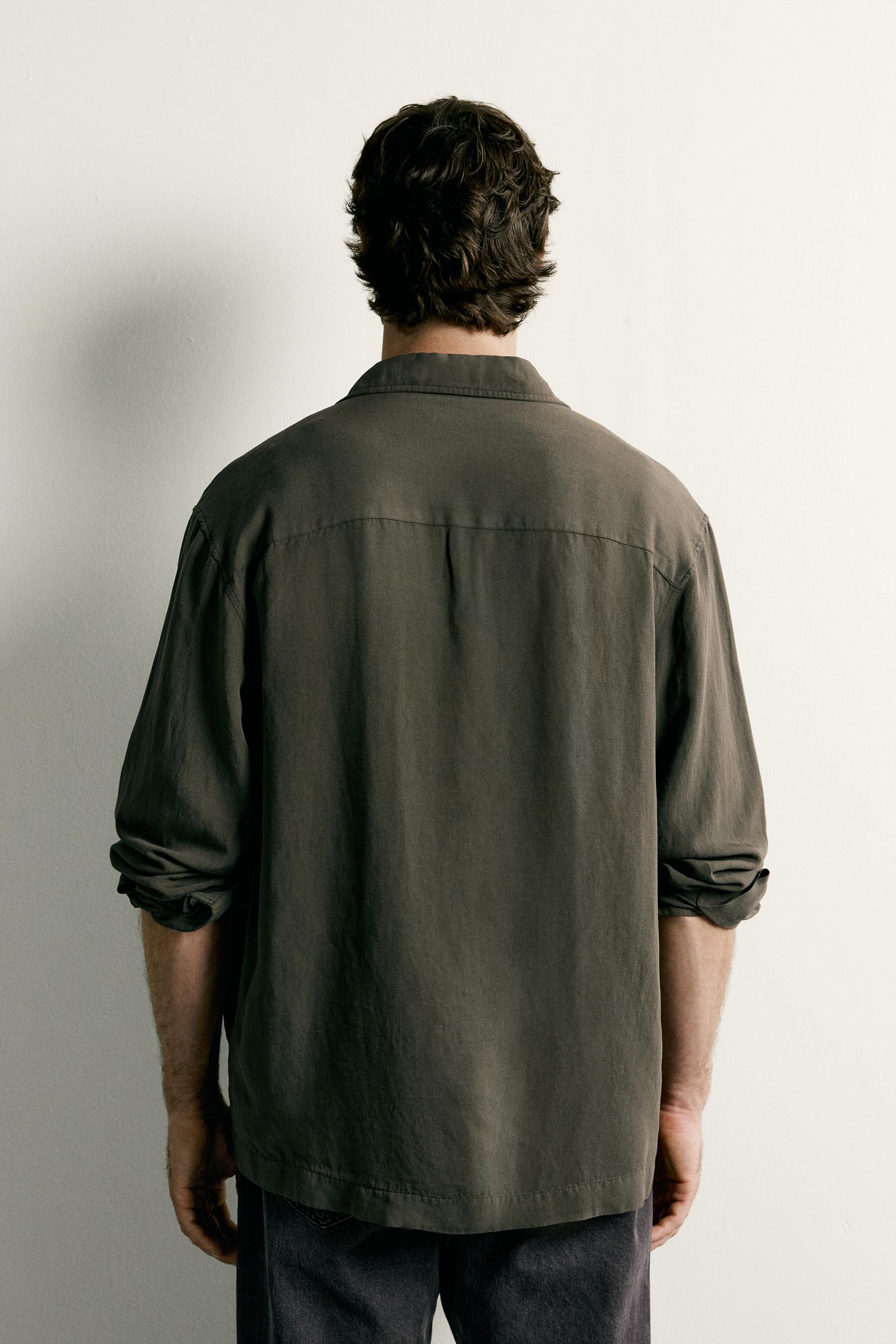 Мужские рубашки Zara REGULAR FIT LINEN VISCOSE POLO SHIRT — фото 3