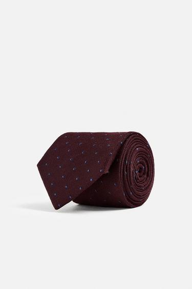 100% SILK POLKA DOT JACQUARD TIE - Burgundy by Zara - Image 0