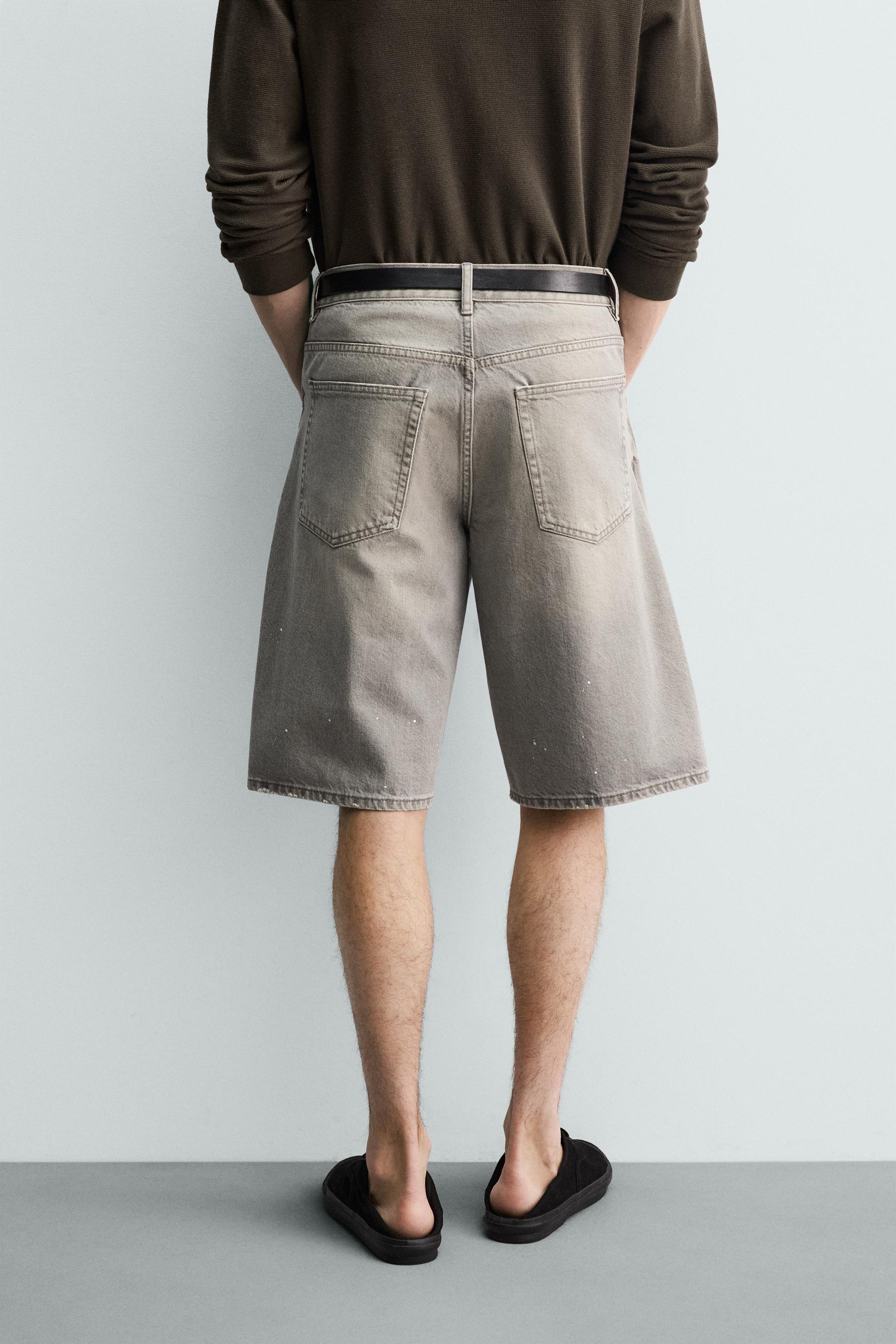 SPLASH PRINT BAGGY FIT DENIM SHORTS