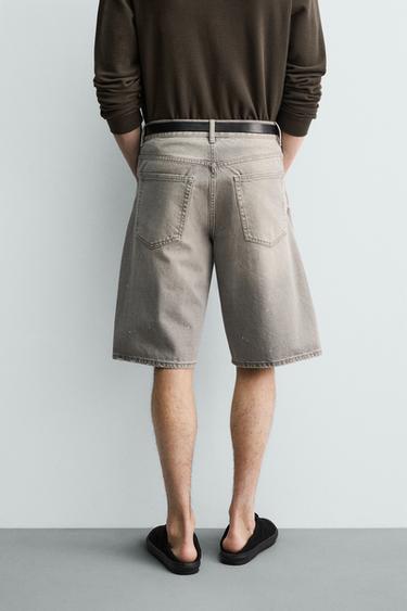 BERMUDA EN DENIM COUPE BAGGY À ÉCLABOUSSURES - Beige de Zara - Image 2