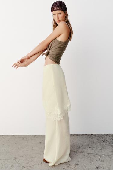 PANTALON PAREO LARGE DENTELLE - Écru de Zara - Image 3