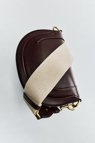 Zara CANVAS STITCH CROSSBODY BAG - Burgundy Red