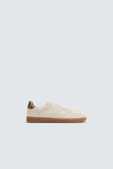 LEATHER TRAINERS WITH CONTRAST SOLE - Bone White by Zara