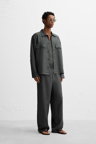 OVERSHIRT RELAXED FIT 100% ΚΑΝΝΑΒΙ - Γκρι ανθρακί του Zara