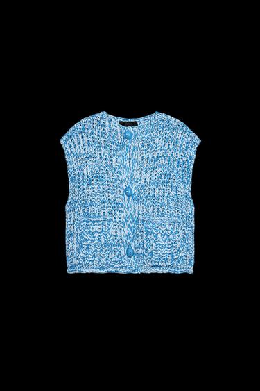 Zara CHUNKY KNIT VEST - Blue - Image 0