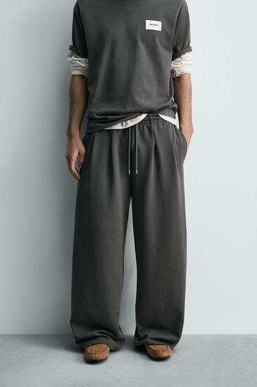 Zara INTERLOCK WIDE FIT JOGGER PANTS - Dark gray
