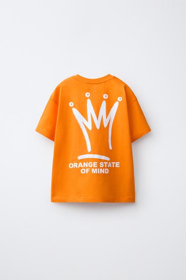 T-SHIRT À INSCRIPTION IMPRIMÉE - Orange vif de Zara - Image 1