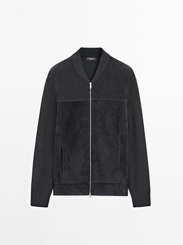 Zara Wool and sheepskin blend bomber jacket - Navy blue