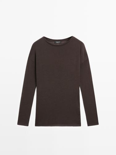 Top drapeado manga murciélago mezcla lana - Marrón oscuro de Zara