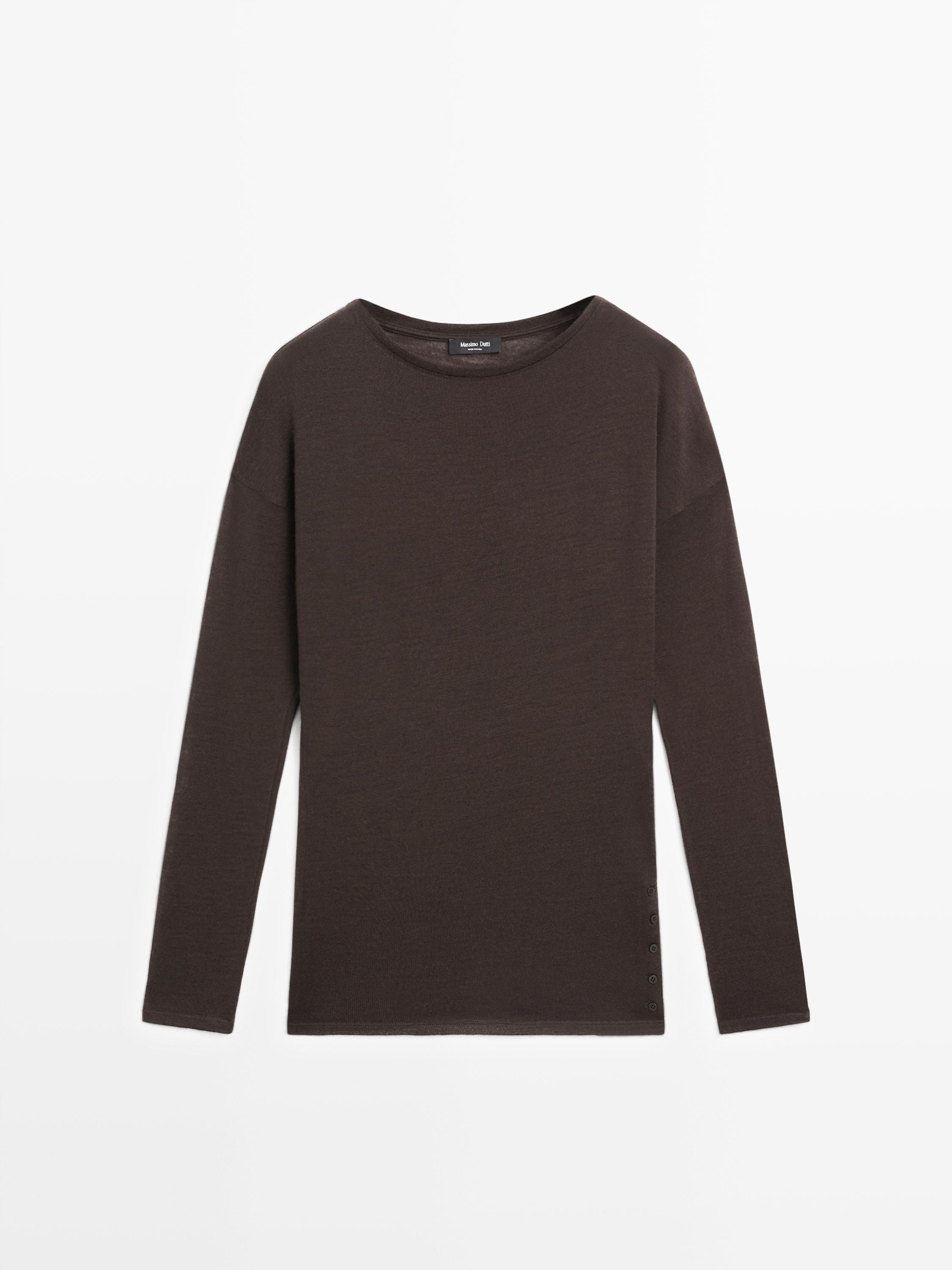 Draped wool blend top with batwing sleeves