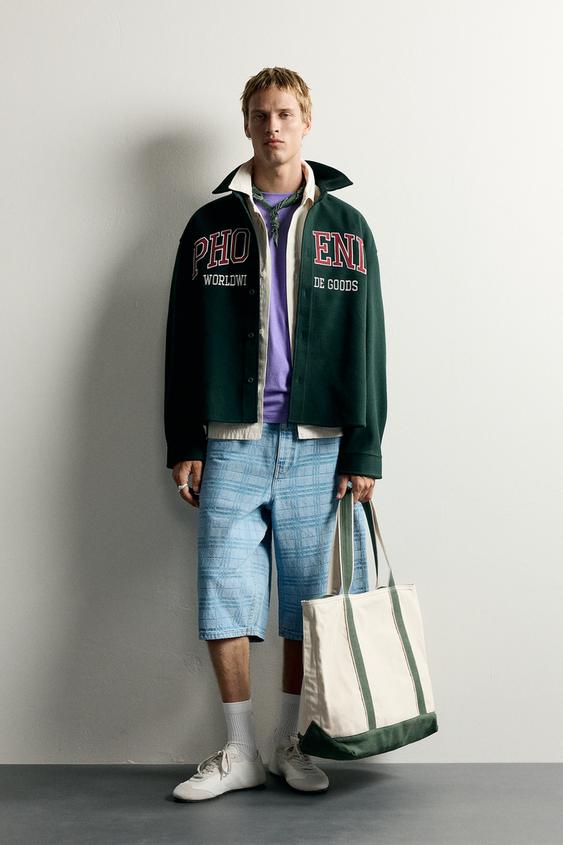 SOBRECAMISA RELAXED FIT COMBINADA - Verde de Zara - Imagen 0