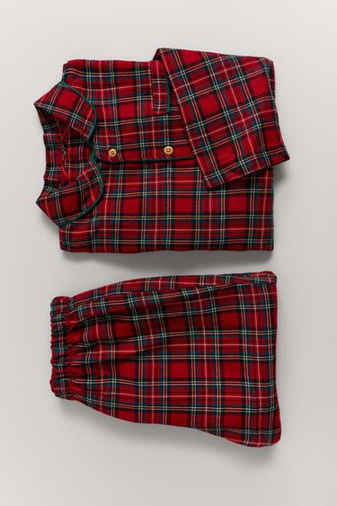 Zara 3-14 YEARS/ PLAID FLANNEL PAJAMAS - white