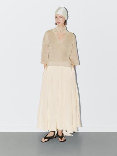 Jersey polo cuello abierto - STUDIO - Beige claro de Zara - Imagen 0
