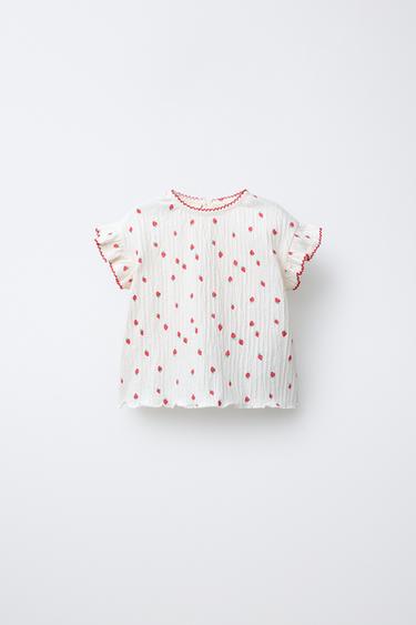 TEXTURED STRAWBERRY T-SHIRT - Oyster-white by Zara