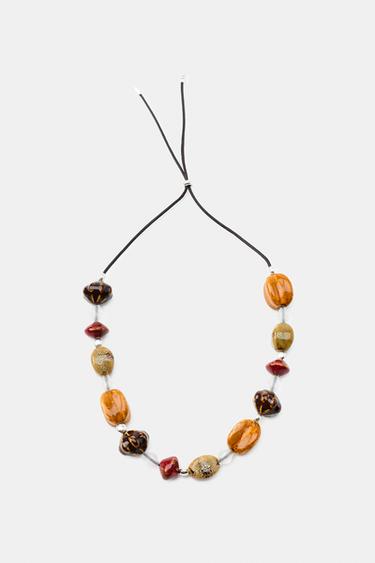 CERAMIC BEAD CORD NECKLACE - Brown by Zara