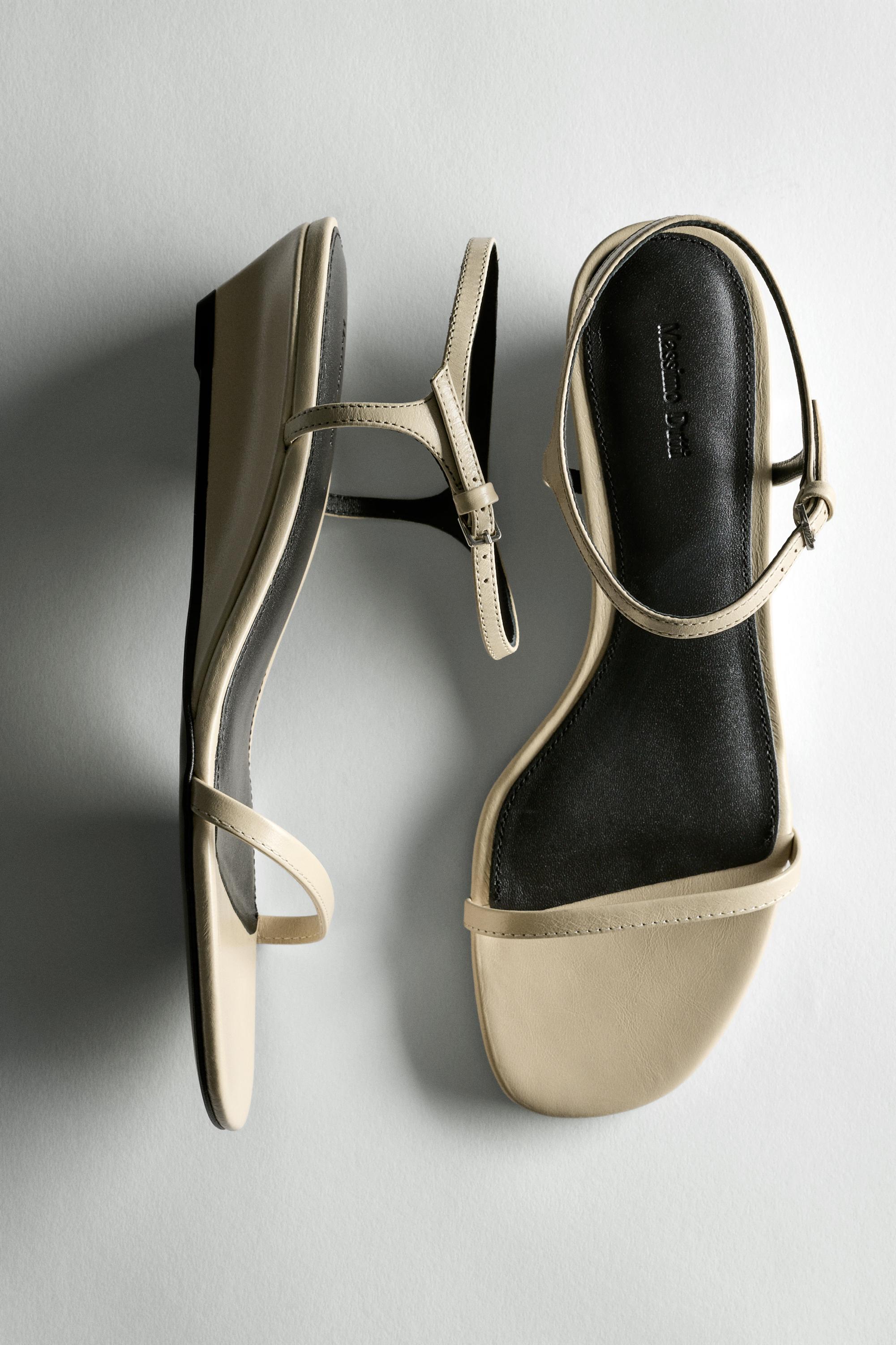Strappy leather mid-wedge sandals — Cream White