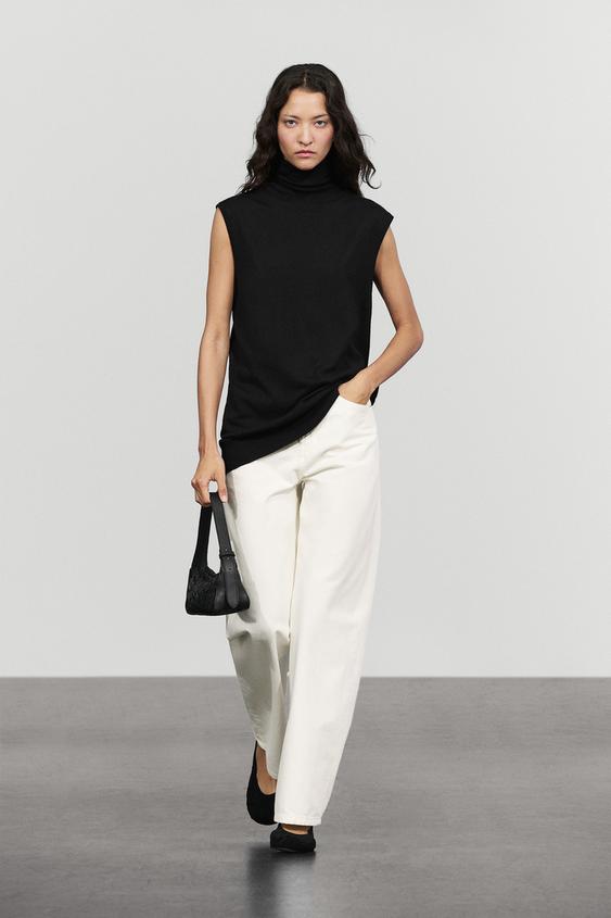 Zara Asymmetric hem turtleneck top - Black - Image 0