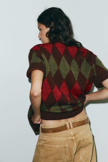 ARGYLE KNIT POLO CARDIGAN - Multicoloured by Zara - Image 3