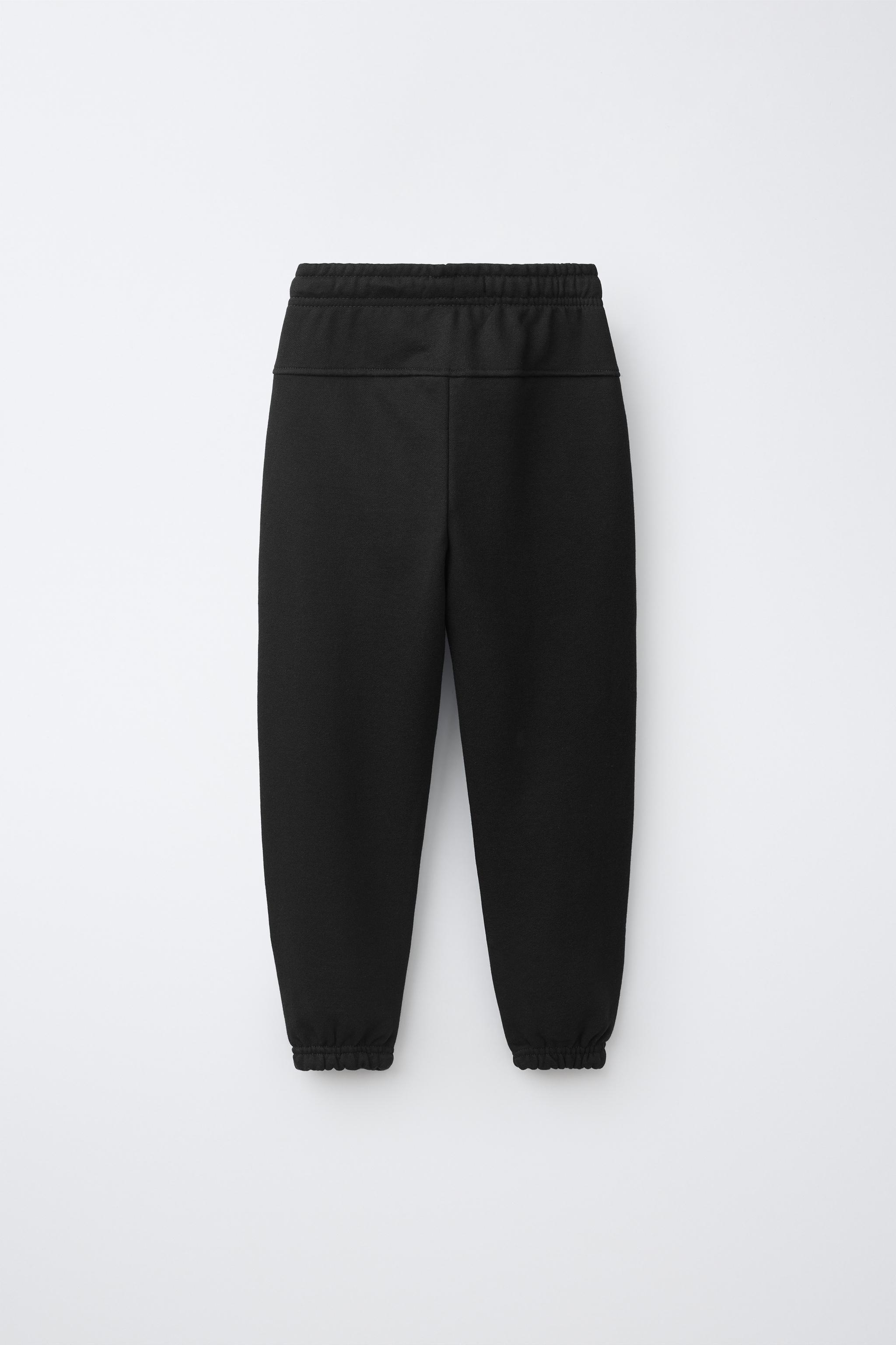 SOLID FLEECE JOGGERS WITH LABEL — Black