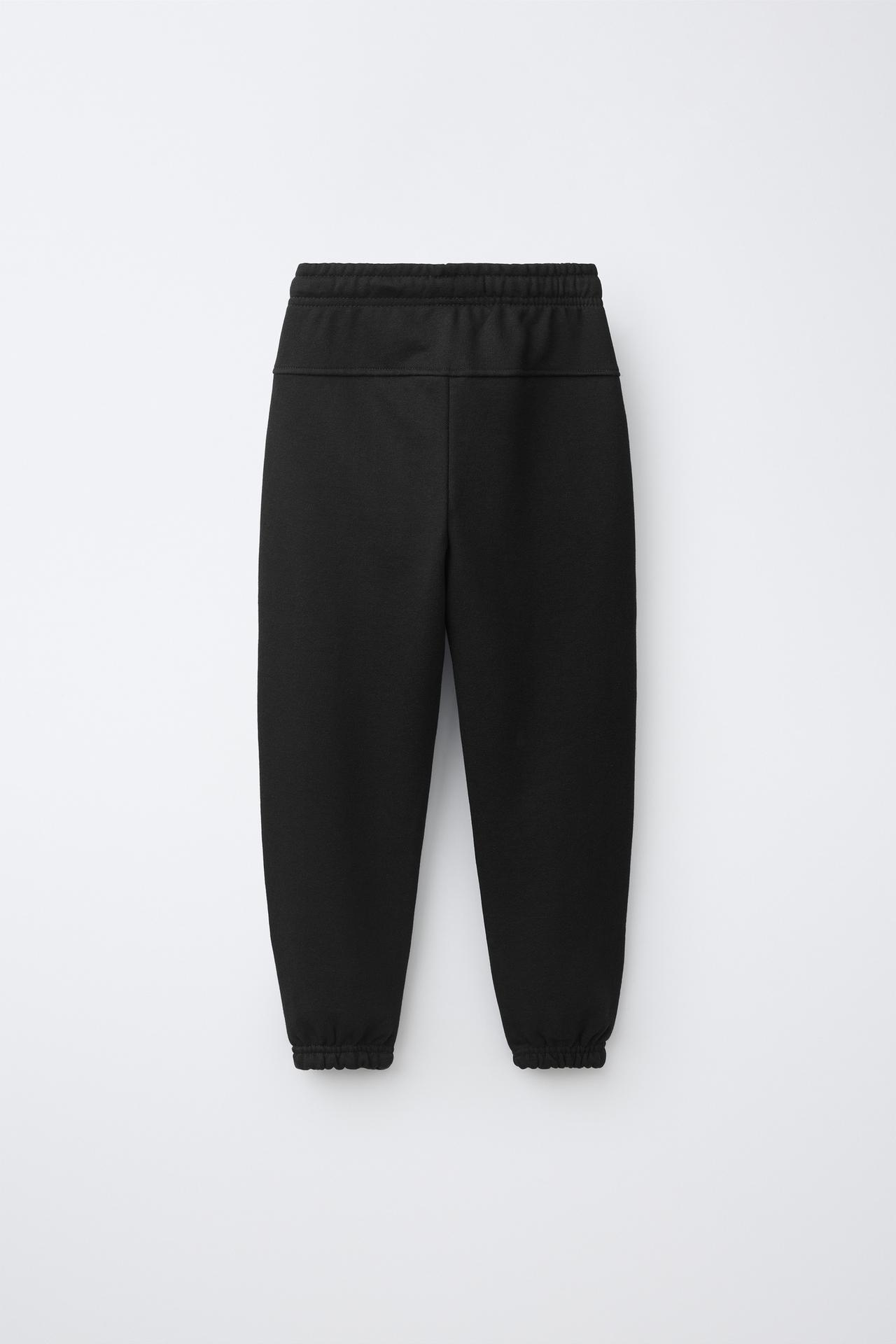 SOLID FLEECE JOGGERS WITH LABEL — Black