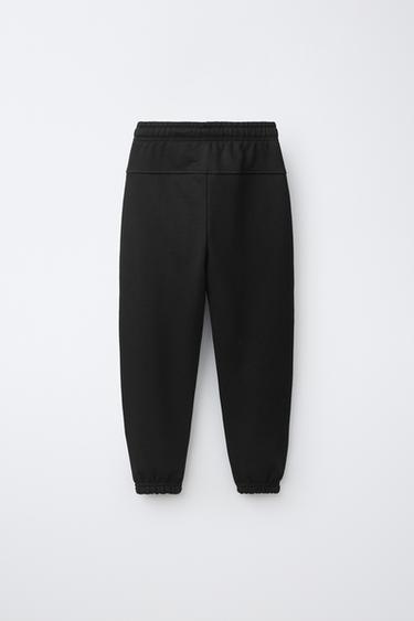 SOLID FLEECE JOGGERS WITH LABEL — Black 2