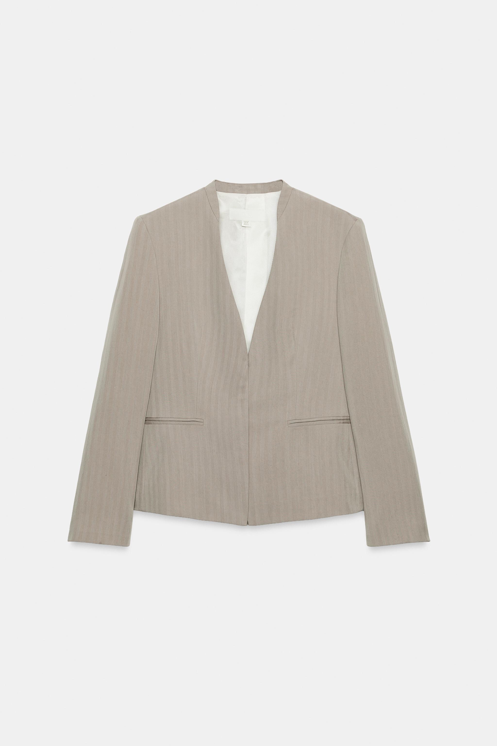 COLLARLESS FITTED BLAZER — Brown / Taupe