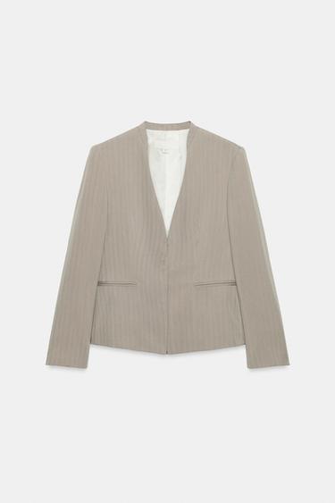 COLLARLESS FITTED BLAZER — Brown / Taupe 2