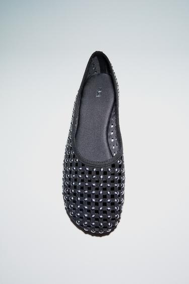Zara STUDDED MESH MARY JANES - Black