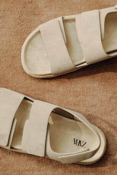 DOUBLE STRAP LEATHER SANDALS - Ecru White by Zara