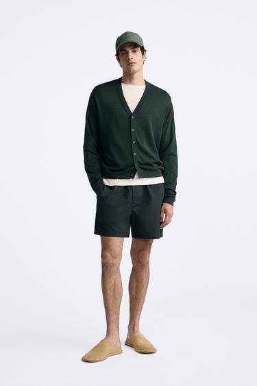 Zara COTTON - SILK CARDIGAN - Dark green - Image 0