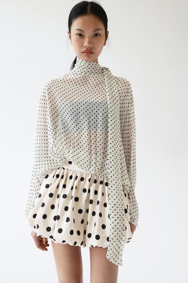 Zara 圓點燈籠短褲裙 - 裸色 / 黑色