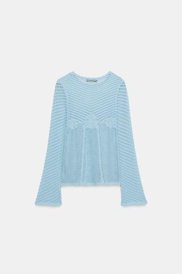 PULL EN MAILLE À MANCHES ÉVASÉES - Bleu clair de Zara - Image 4