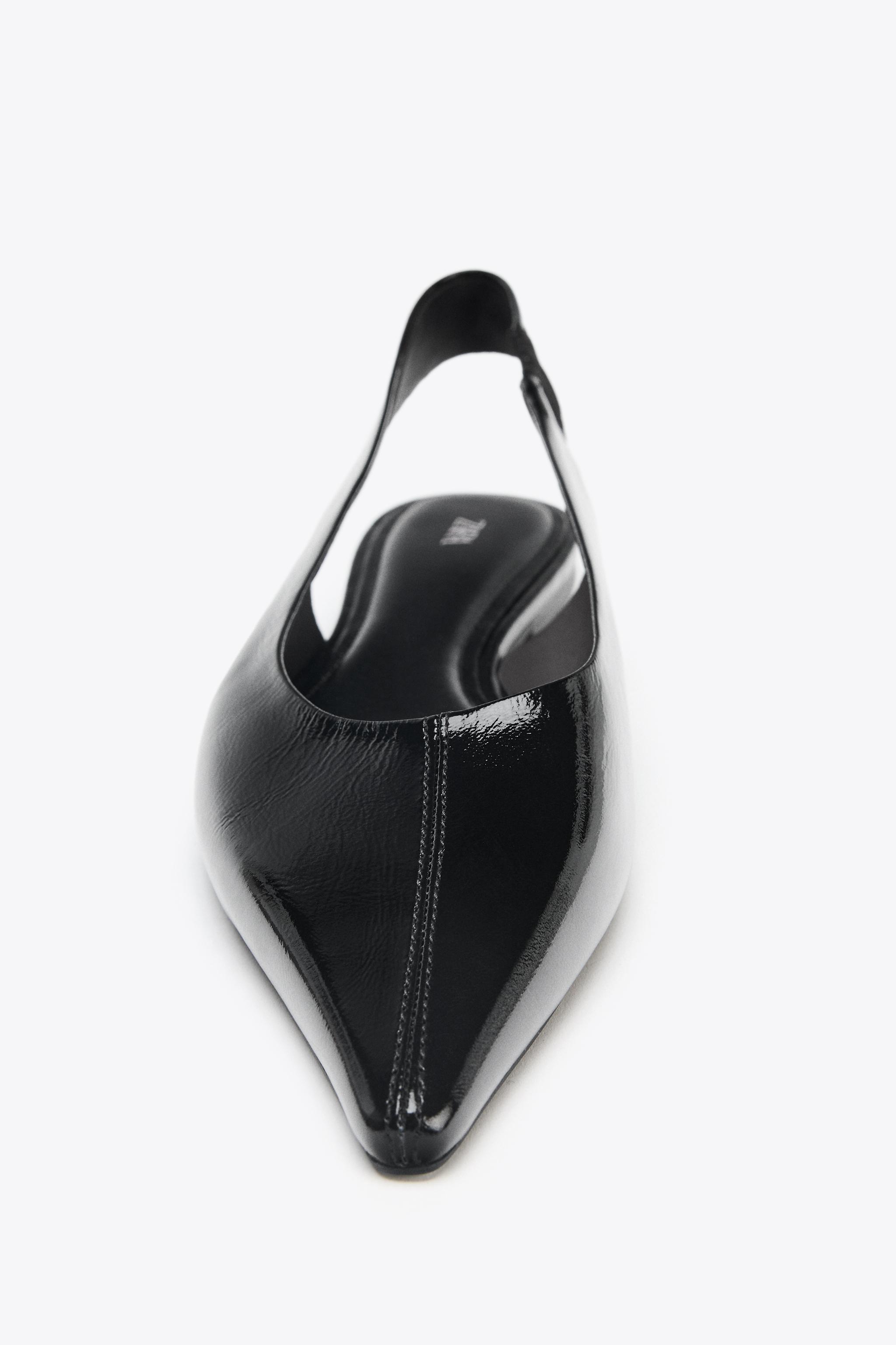 ブラックパテントレザー スリングバック バレリーナ レザー スリングバック バレリーナシューズ - ブラック | ZARA