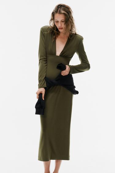 Zara 墊肩中長版連身裙 - 淺卡其色 - 圖片 0