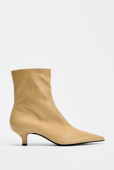 LEATHER HEELED ANKLE BOOTS - Beige by Zara