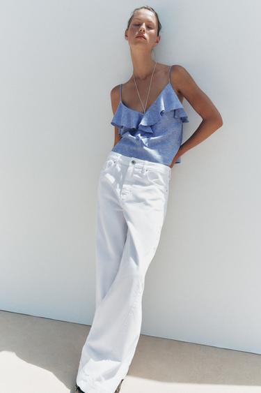 TOP À BRETELLES ET VOLANTS AVEC LIN - Bleu clair de Zara - Image 3