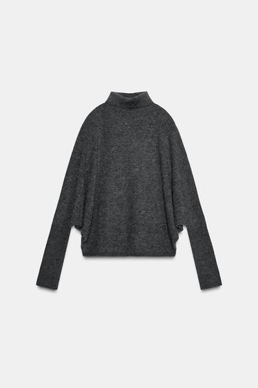 PULL EN MAILLE À MANCHES CHAUVE-SOURIS - Gris chiné de Zara