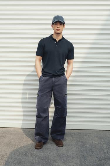 Zara 合身針織 POLO 衫 - 海藍色